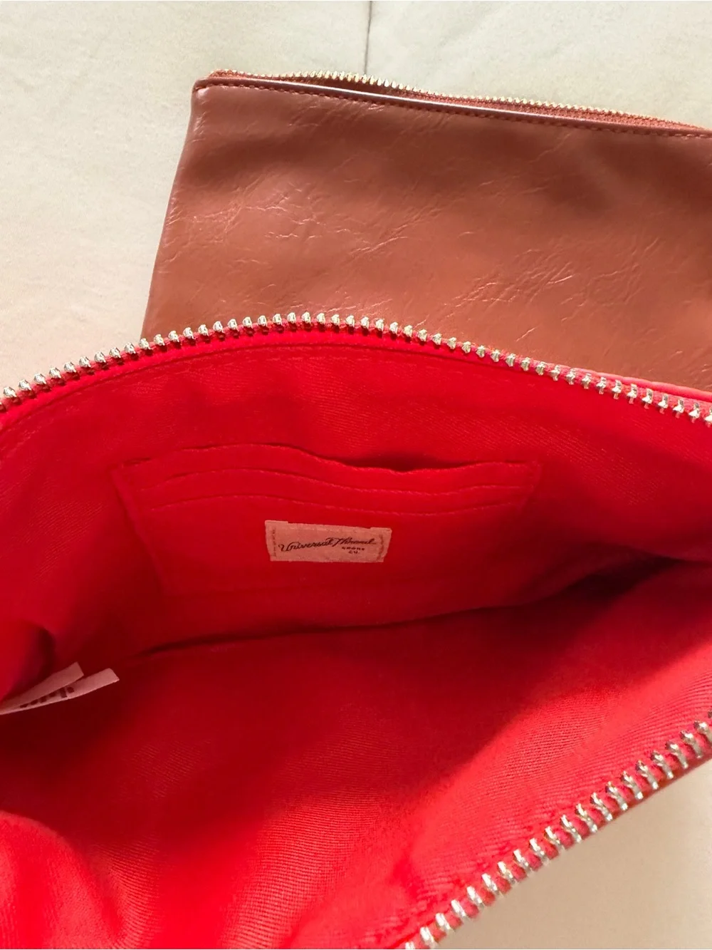 Universal Thread Brown Leather-Look Zipper Pouch & Red Perforated Clutch Set